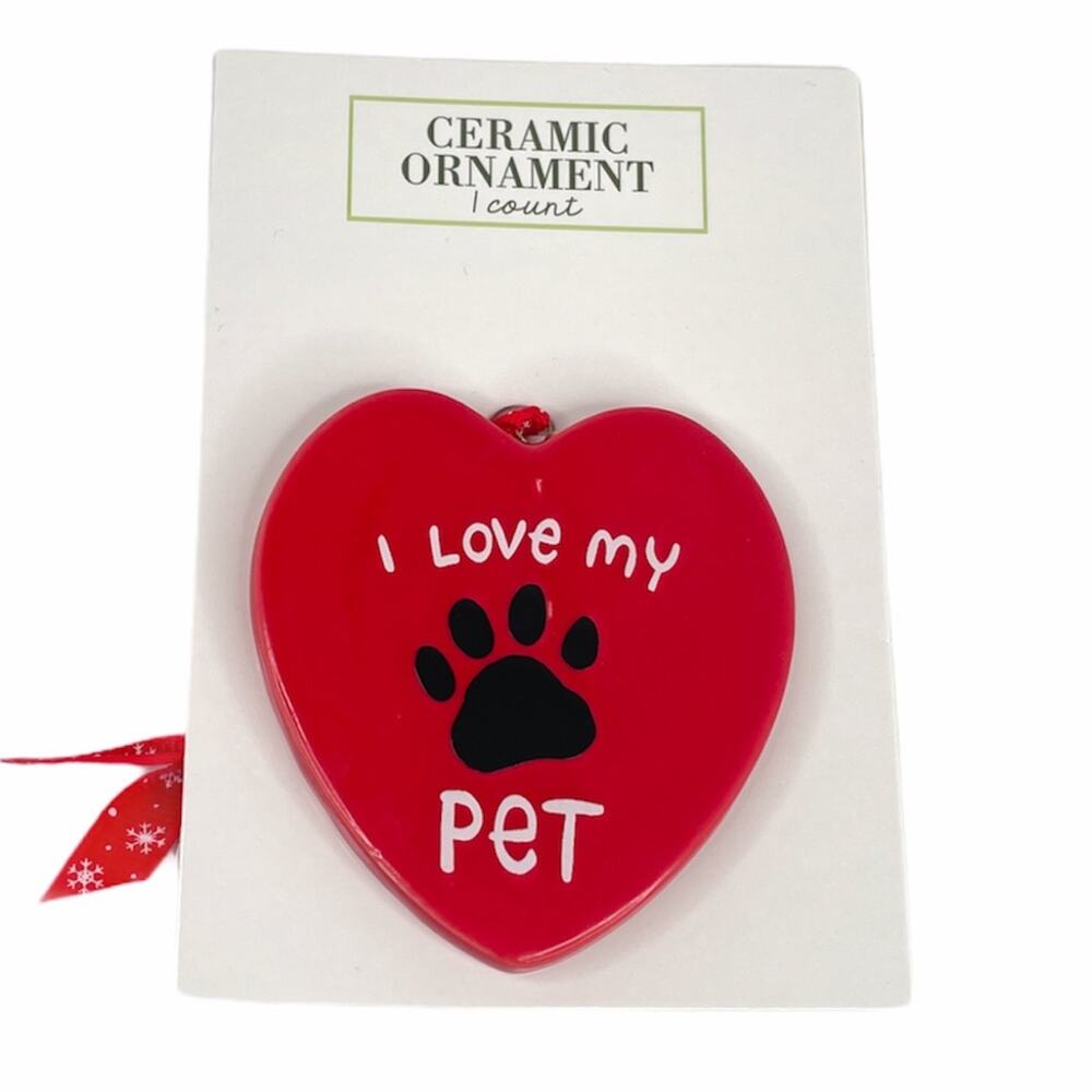 Ceramic Ornament I Love My Pet, Red
